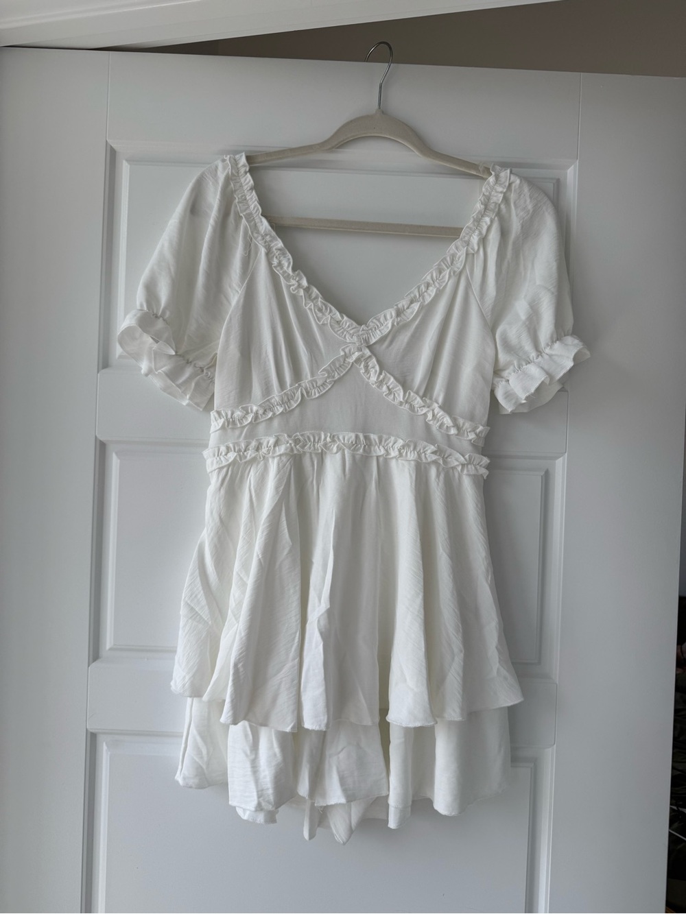 Inspired Hearts White Ruffle Romper | Cottagecore Babydoll One-Piece | Size M/S